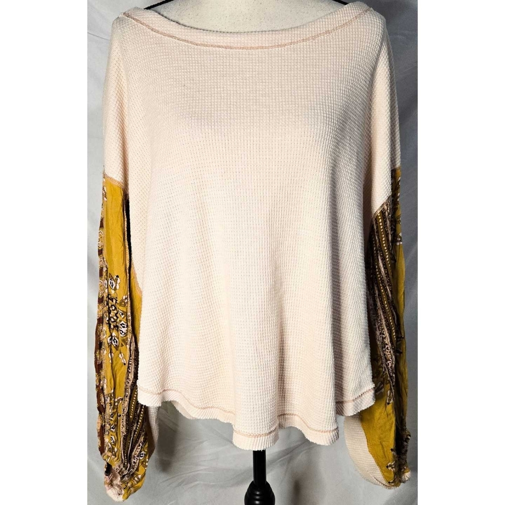 Free People We the Free Blossom Thermal Long Sleeve Floral Beige Mustard Yellow - Picture 3 of 6